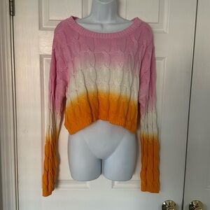 🩷🤍🧡 Sincerely Jules Cable Knit Cable Crop Sweater Pink White Orange L